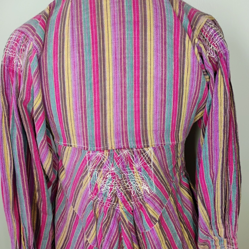 Vintage Bohemian Tunic Womens Small Striped Elephant Embroidered Hippie 70s Boho - Picture 11 of 15